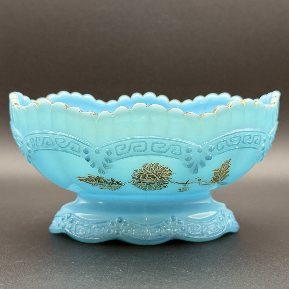 EAPG Northwood Glass Chrysanthemum Sprig Pagoda Blue Custard Compote Berry Bowl - Picture 6 of 16